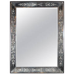 1940s Venetian Mirror with Patinated and Reverse Etched Smoked Mirror Border