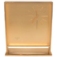 Ultra-Chic Mid-Century Modernist Metal Doré Clock by Jaeger-LeCoultre