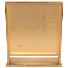 Ultra-Chic Mid-Century Modernist Metal Doré Clock by Jaeger-LeCoultre