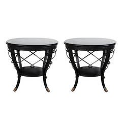 Elegant Pair of Cage Form Oval End Tables by Grosfeld House