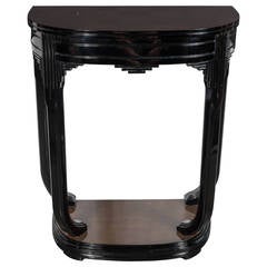 Art Deco Console Table in Bookmatched Walnut with Black Lacquer Accents
