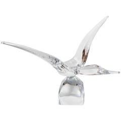 Exquisite Modernist Crystal Bird in Flight Sculpture by Daum