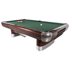 Vintage Art Deco Brunswick Pool Table in Rosewood with Brushed and Polished Aluminum 