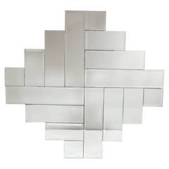 Mid-Century Modernist Art Deco Style Stepped Geometric Form Beveled Mirror