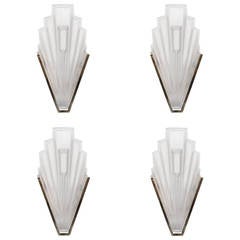 Set of Four Art Deco Skyscraper Style Sconces by Sabino with Brass Fittings