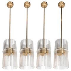 Set of Four Mid-Century Modernist Pendant Chandeliers by Lightolier