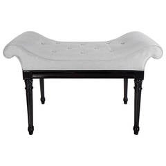 1940s Hollywood Regency Style Scroll Arm Button Tufted Bench by Grosfeld House