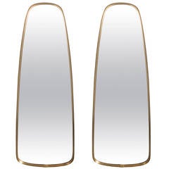 Sculptural Pair of Mid-Century Modernist Brass Oblong Mirrors by Lebarge