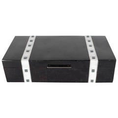 Black Lacquer Cracqueleur Box with Kabibi Inlay and Art Deco Square Motif