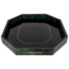 Dyed Octagon Penshell Tray with Blacktab Center, Silvered Inlay and Fittings