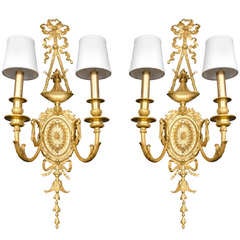 Elegant Pair of Rococo Style Gilded Two Arm Sconces