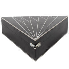 Elegant Blacktab Shell Box with Silvered Inlay and Art Deco Fan Design