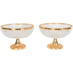 Elegant Pair of Early 20th Century French Gilt Bronze and Crystal Compotes