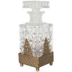 Antique Perfume Bottle in Carved Glass with Gilt Stand