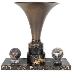 Art Deco Black Exotic Marble and Antique Brass Desk Uplight