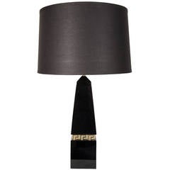 Mid-Century Modern Table Lamp With Inset Greek Key Detail In Brass