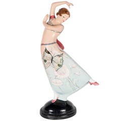 Vintage Ceramic Dancer Girl Made in England by Goldscheider with Butterfly Dress