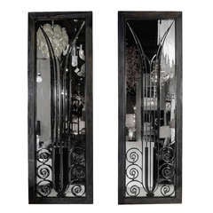 Spectacular Pair of Art Deco Mirrored Panels in the manner of Edgar Brandt