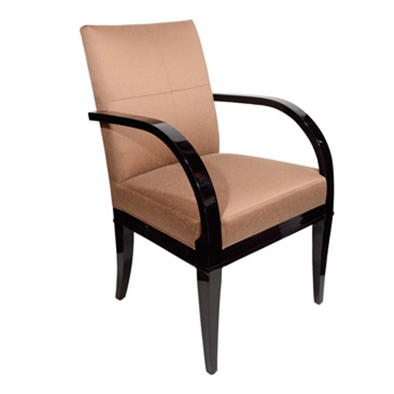 Mid Century Modern Desk Chair in Ebonized Walnut & Copper Sharkskin For Sale
