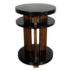 Art Deco Side Table in Walnut & Black Lacquer by Modernage Co