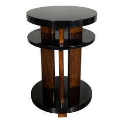 Art Deco Side Table in Walnut 
Black Lacquer by Modernage Co