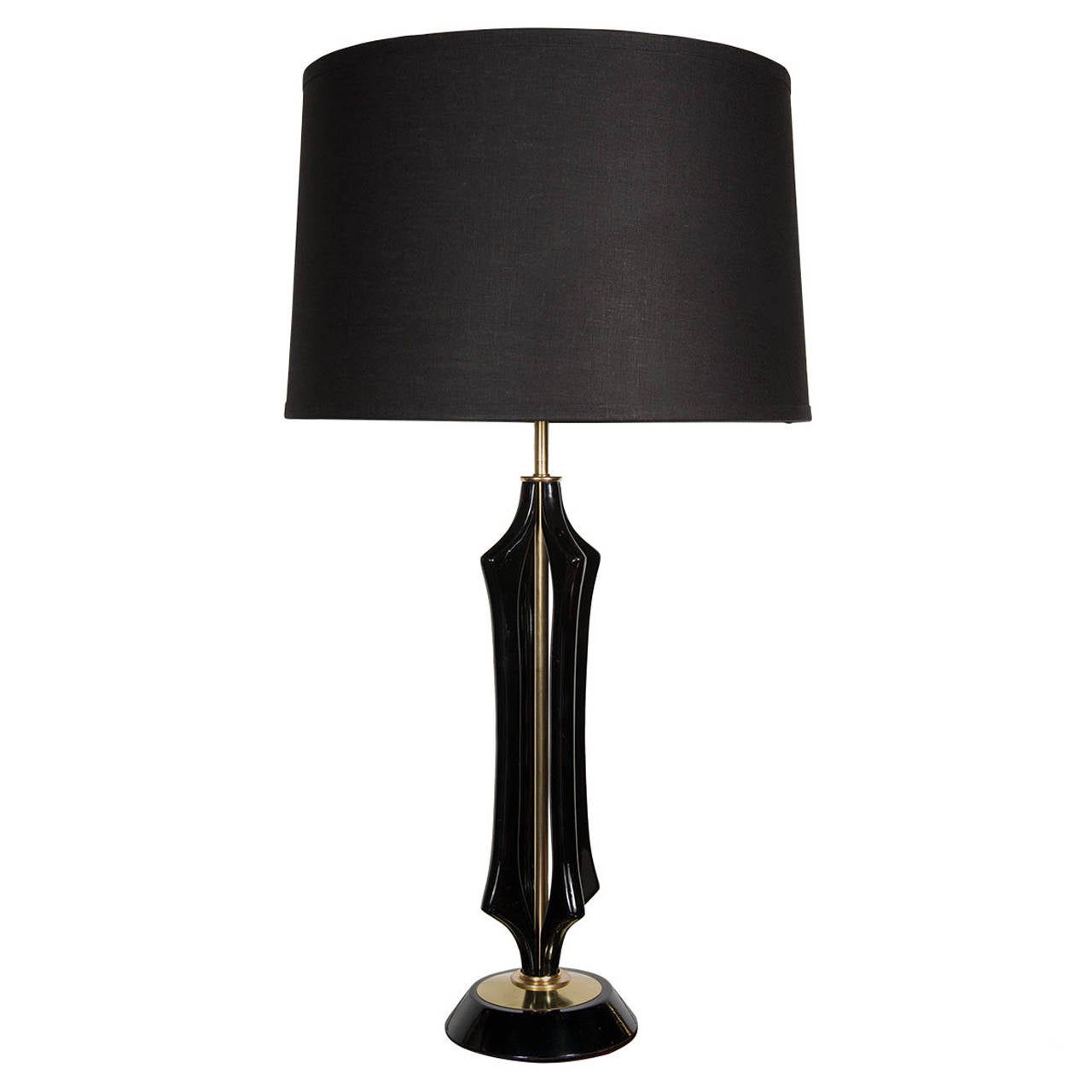 Mid-Century Modernist Sculptural Lamp in Ebonized Walnut and Brass For Sale