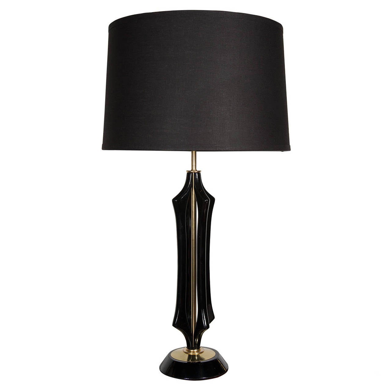 Mid-Century Modernist Sculptural Lamp in Ebonized Walnut and Brass