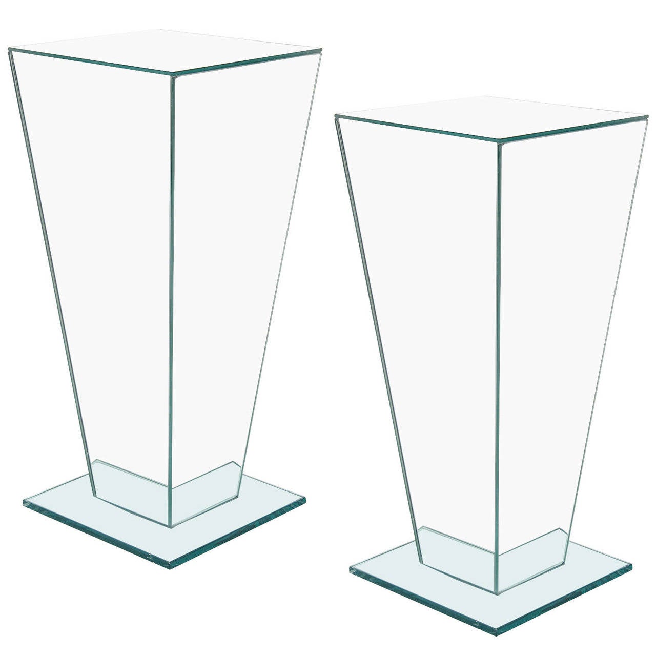 Pair of Sculptural MidCentury Modernist Mirror and Glass Pedestals at