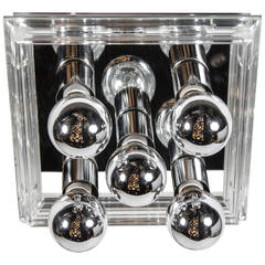 Mid-Century Modern Flush Mount Chandelier with Lucite Rail Design