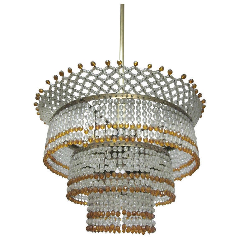 Lustre ou lustre vénitien moderne du milieu du siècle dernier en verre perlé, 1930