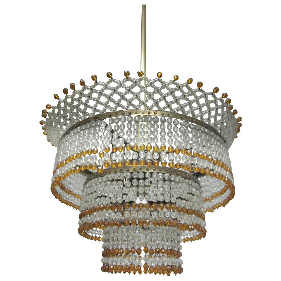 Venetian Mid-Century Modern Beaded Glass Pendant or Chandelier, 1930 For Sale