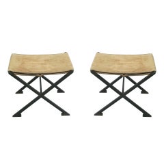 Pair of French X-Frame Stools in the Manner of Raymond Subes 5