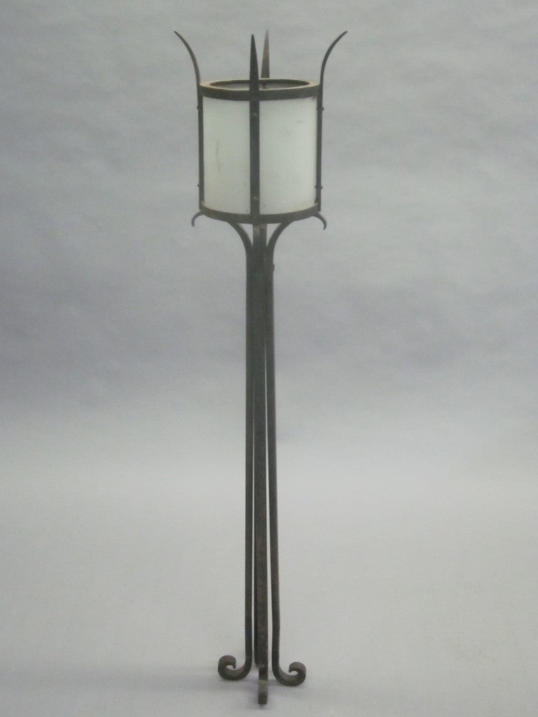 Art Deco Three French Mid-Century Wrought Iron Floor Lamps Attributed to Raymond Subes For Sale