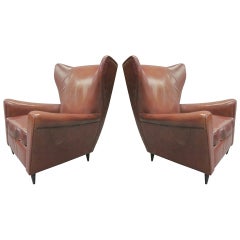 Pair of Leather Armchairs by Paolo Buffa