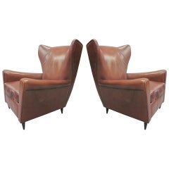 Pair of Leather Armchairs by Paolo Buffa