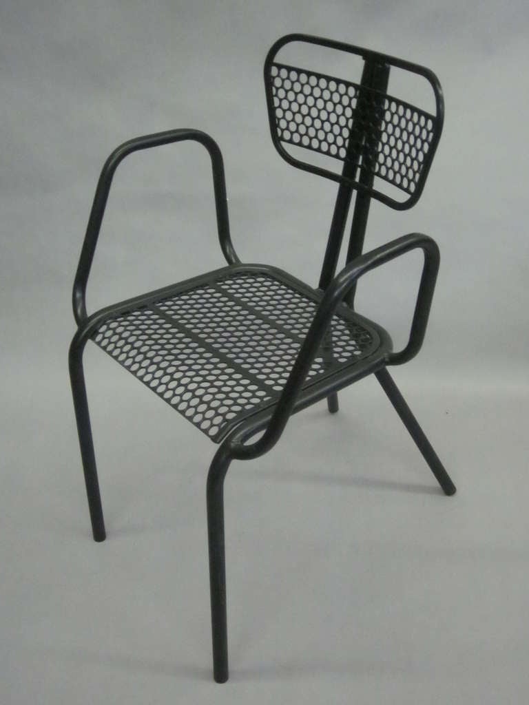 Set of Eight French Mid-Century Modern Enameled Steel Dining Chairs For Sale 1