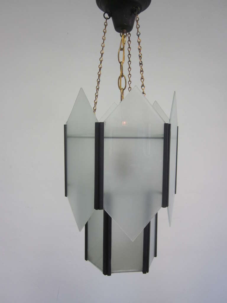 Sober French 1930s Hexagonal Chandelier or Pendant In Good Condition In New York, NY