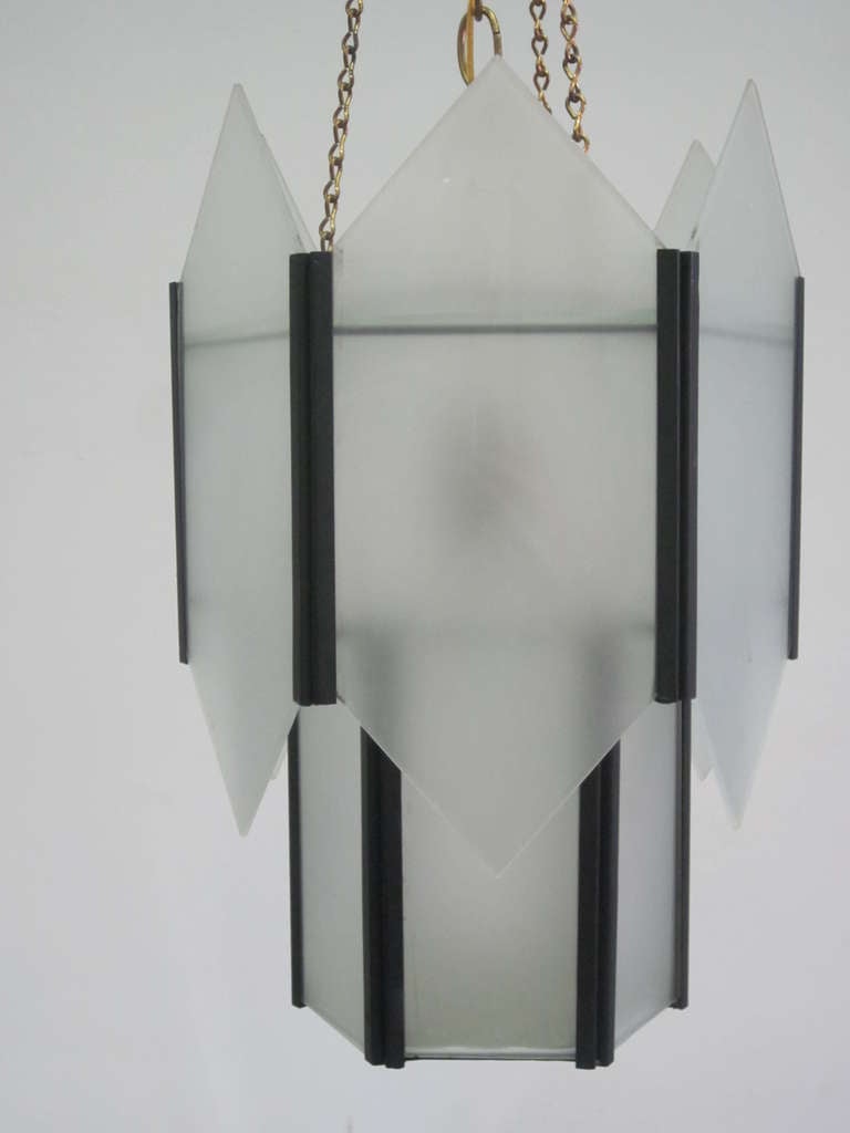 Mid-20th Century Sober French 1930s Hexagonal Chandelier or Pendant