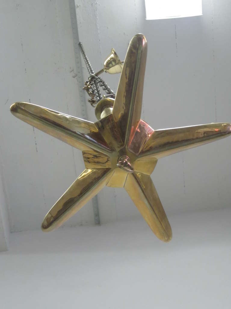 French Modern Neoclassical Brass Star / Sunburst Pendant Attr. to Maison Jansen 1