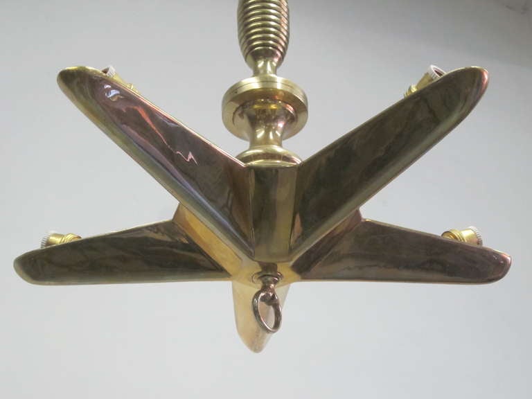 French Modern Neoclassical Brass Star / Sunburst Pendant Attr. to Maison Jansen 2