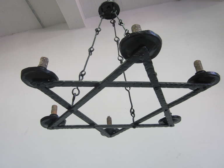 2 Mid-Century Modern Iron 'Star of David' Chandeliers, Raymond Subes Attributed For Sale 1