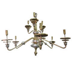 Italian Mid-Century Modern Design Double Level Chandelier in Brass & Nickel