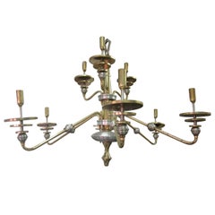 Lampadario a due piani in ottone e nichel, design italiano del Mid-Century Modern