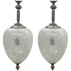2 Rare and Delicate Murano 'Souffled' Glass Pendants