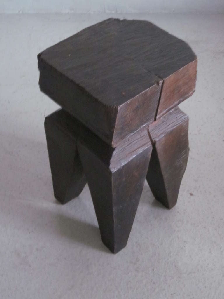 A Unique Stool / Side Table Carved from a Single Block of Wood Showing the Influence of Modernism and African Art.