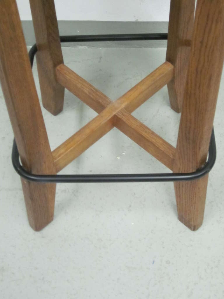 3 French 1940 Bar Stools with Leather Strap Seats 2