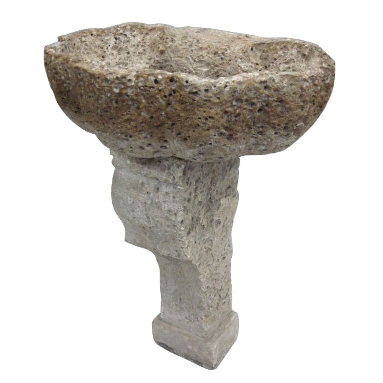 French 18th Century Fosilized Limestone Sink and Supporting Column