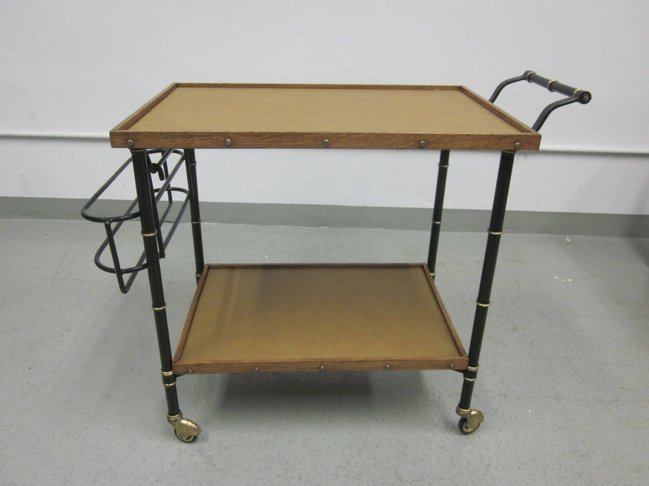 French Mid-Century Modern Leather & Steel Bar Cart/Serving Cart by Jacques Adnet In Good Condition In New York, NY
