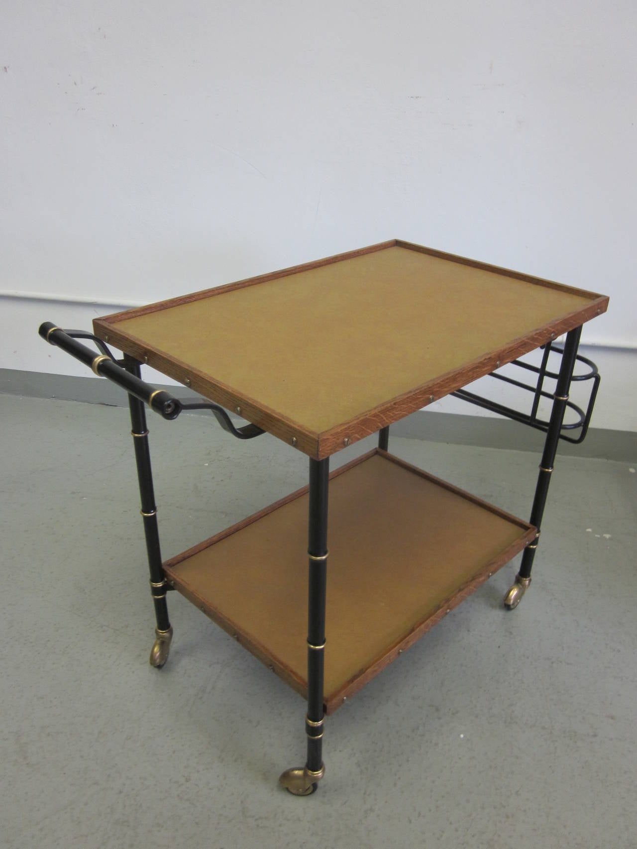 Mid-20th Century French Mid-Century Modern Leather & Steel Bar Cart/Serving Cart by Jacques Adnet