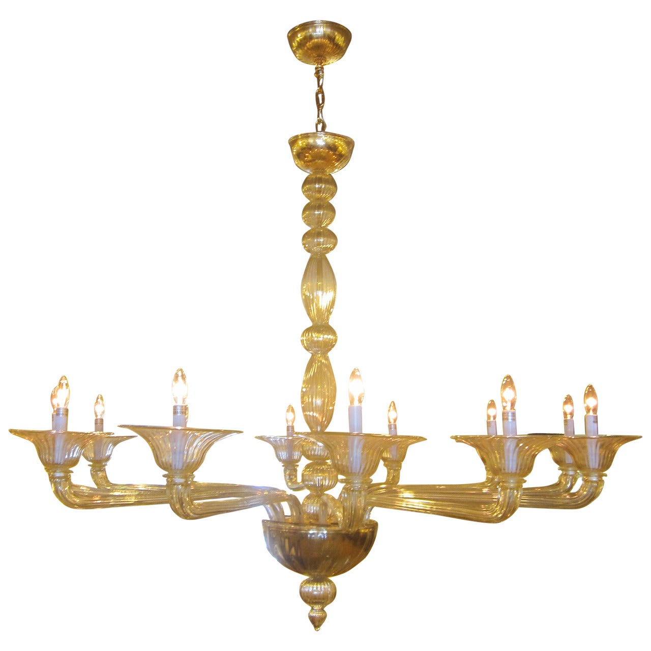 Large Clear Amber Murano / Venetian Glass Chandelier Attributed to Venini